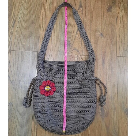 The Sak Originals Khaki Tan Crochet Drawstring Boho Hobo Shoulder Crossbody Bag - Picture 4 of 6